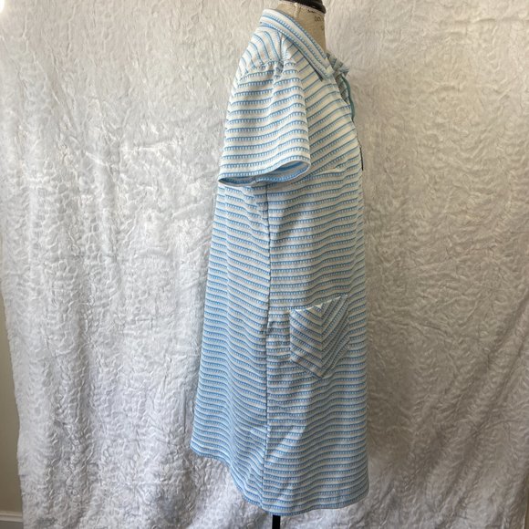 Vintage 60’s Retro Blue & White Chevron Stitch Stripe Abstract Midi Dress Frock - Picture 4 of 6